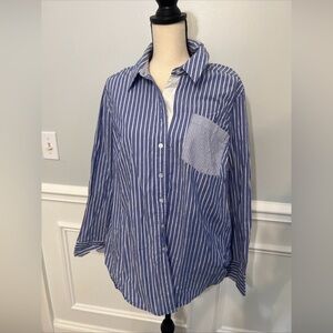 Lane Bryant Women's Striped Long Sleeve Button Down Size 14 Collared Shirt